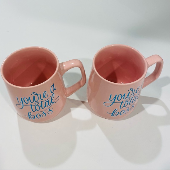 Austin & Ash Set of 2 “You’re a Total Boss” Pink Blue Coffee Mug - Picture 2 of 9